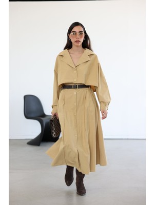 Boydan Düğmeli Kendinden Kemerli Etek