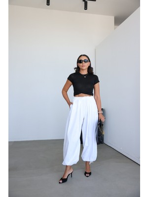 Özge Özgenç Beli Lastikli Paçası Ayarlamalı Şalvar Pantolon