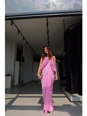 Ön Arka V Uzun Saten Elbise