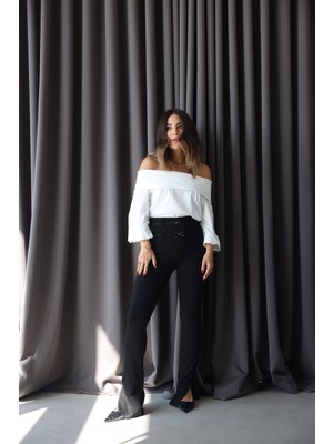 Ö.ö.çift Kemerli Yırtmaçlı Tayt Pantolon