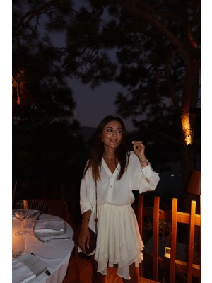 Özge Özgenç Gömlek Yaka Premium Şifon Elbise