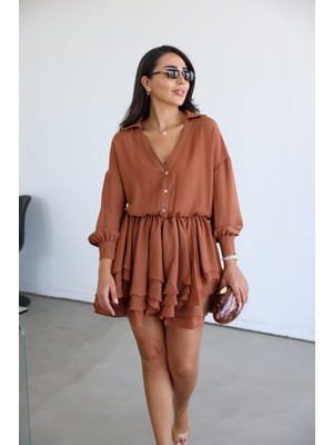 Özge Özgenç Gömlek Yaka Premium Şifon Elbise