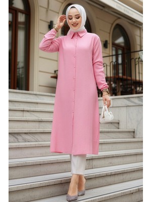 Neva Style Düğmeli Pembe Tesettür Tunik 70381P