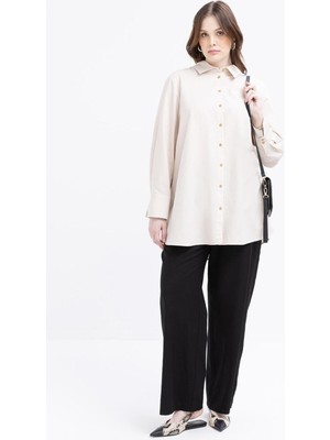 Allday Manşeti Yırtmaç Detaylı Keten Gömlek