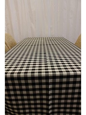 Siyah Beyaz Renk Kare Desenli Full Akrilik Dokuma Masa Örtüsü 150X220 cm