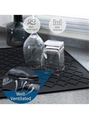 Silikon Bulaşık Kurutma Matı, Kaymaz ve Kolay Temizlenebilir Silikon Mat, Dayanıklı, Bulaşıklar ve Tezgah Üstü Için, Buzdolabı Çekmece Astarı (Gri 40X30CM)