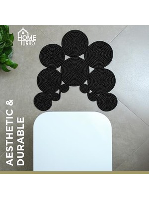 Tarz Jüt Klozet Önü Paspası - Doğal Jüt, Yıkanabilir ve Dayanıklı Halı, Şık ve Dekoratif Banyo Matı (Siyah)