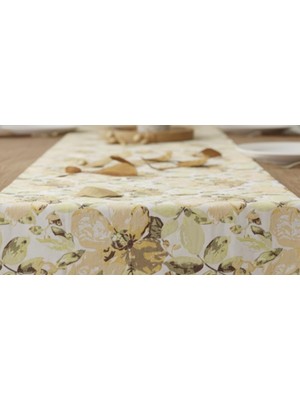 Dokuma Dekoratif Runner 45X140 cm | Yeşil Çiçekli Desenli