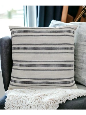 Buldan Dokuma TASARIM%100 Pamuklu 45X45CM Kırlent Kılıfı Krem Bej-Siyah