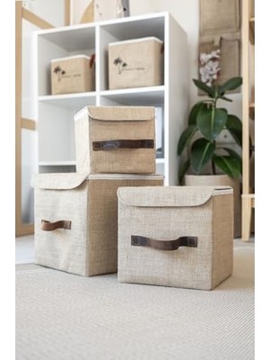 Jüt Dolap Içi Organizer Takı, Makyaj, Banyo, Ofis Düzenleyici Kapaklı Saklama Kutusu 25X25X25 cm