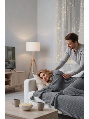 Coco Pirinç Örgü Ponponlu Triko Tv Battaniyesi Throw Koltuk Şalı