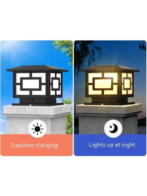 2 Adet Solar Güneş Enerjili 10W Set Üstü Bahçe Aydınlatması, Su Geçirmez, 3200K-6500K, Sütun Üzer Küp Armatür, 2 Modlu (Beyaz-Gün Işığı),, Çit, Bahçe Duvar, 165×110 mm