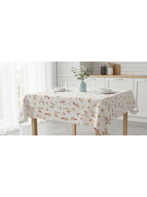 Loom & Laurel Baskılı Yıkanabilir Masa Örtüsü Mutfak Bahçe Piknik Masa Örtüsü Kırmızı Ağırlıklı Çiçek Desenli (140X200)