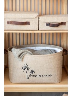 Jüt Kapaklı Dolap Içi Organizer Takı, Makyaj, Banyo, Ofis Düzenleyici Saklama Kutusu 30X23X13 cm