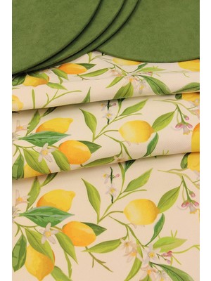 Limon Desenli Beyaz Zemin Arka Plan Dijital Baskılı Runner Amerikan Servis 40X150 cm