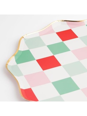 - Multi Check Dinner Plates - Kareli Tabaklar (L) (8'li)