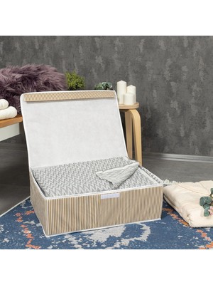 Pazar Kapısı Çok Amaçlı Düzenleyici Kapaklı Sandık Tipi Kutu Hurç Organizer (50 x 40 x 19, Kahverengi)