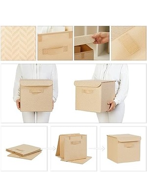 2'li Bej Kapaklı Kutu Set 30 x 30 x 30 cm