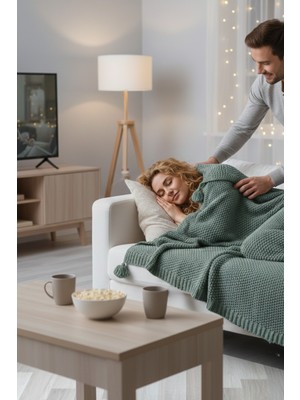 Coco Pirinç Örgü Ponponlu Triko Throw Tv Battaniyesi