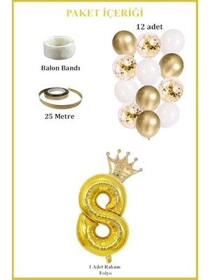 8 Rakam Folyo Balon, Kral Tacı ve Konfetili Balon