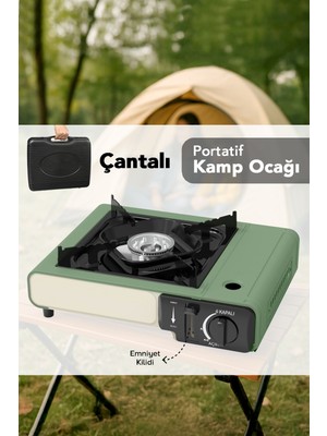 Meleni Home Portatif Kamp Ocağı - Taşıma Çantalı Gazlı Stop Emniyetli Ocak 34X28X11 cm Yeşil