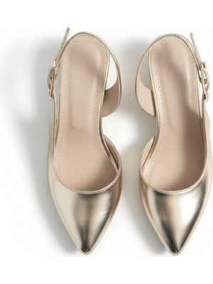 Divolya Aura Gold (4 cm Topuk Boyu ) Sivri Burun Topuklu Babet Ayakkabı