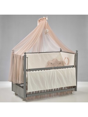 Meltem Kids Mondo Sallanır Anne Yanı Beşik Ahşap Bebek Beşiği 60x120 cm (gri-motto pudra)