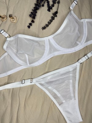 Rozenin Lingerie Beyaz Balenli Kapsız Tül Bralet Sütyen Takımı (Sütyen-Tanga)