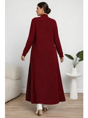 We&Me Kadın Triko Uzun Elbise Fitilli Saç Örgü Desen Boğazlı Slim Kalıp