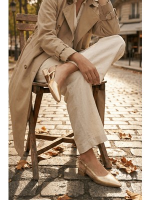 Divolya Felina Gold Kırışık ( 3 cm Topuklu ) Sivri Burun Topuklu Ayakkabı