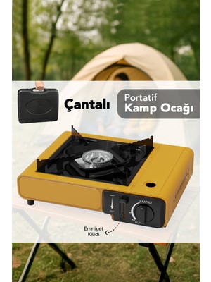 Meleni Home Portatif Kamp Ocağı - Taşıma Çantalı Gazlı Stop Emniyetli Ocak 34X28X11 cm Sarı