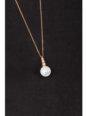 Else Silver 925 Ayar Gümüş Süzme Küre Inci Kolye - Rose Kaplama