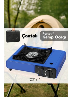 Meleni Home Portatif Kamp Ocağı - Taşıma Çantalı Gazlı Stop Emniyetli Ocak 34X28X11 cm Mavi