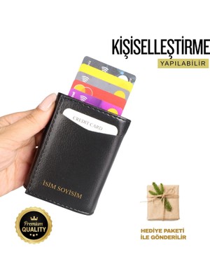 LELTH Kişiselleştirilebilir (İsme Özel) Mekanizmalı Siyah Kartlık Cüzdan