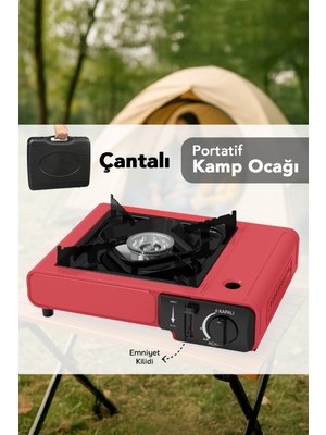 Meleni Home Portatif Kamp Ocağı - Taşıma Çantalı Gazlı Stop Emniyetli Ocak 34X28X11 cm Kırmızı