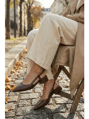 Divolya Felina Kahverengi Kırışık ( 3 cm Topuklu ) Sivri Burun Topuklu Ayakkabı