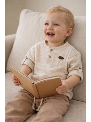 Baby Hola Katlanabilir Kollu Müslin Üst ve Pantolon Erkek Bebek Ikili Set Takım Babyhola 2218