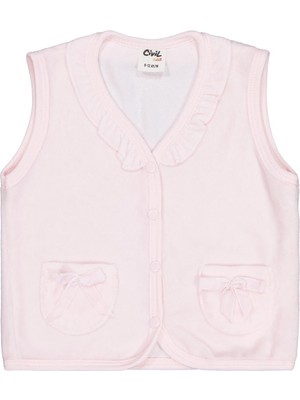 Civil Baby Cep Fiyonklu Yaka Fırfırlı 6-18 Ay Yelek - Pembe 9-12 Ay