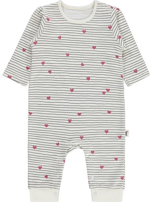 Civil Baby Çizgi Kalp Empirme 6-18 Ay Tulum - Ekru 9-12 Ay