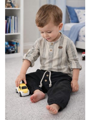 Baby Hola Katlanabilir Kollu Müslin Üst ve Pantolon Erkek Bebek Ikili Set Takım Babyhola 2218