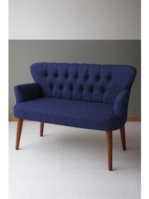 Azra Mobilya Roma Ikili Koltuk – Keten Döşeme – Ahşap Ayaklı – Ofis ve Ev Uyumlu Modern Kanepe - Lacivert