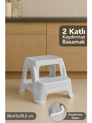 Meleni Home 2 Basamaklı Merdiven Tabure - Kaydırmaz Tabanlı Çok Amaçlı Basamak Tabure Gri