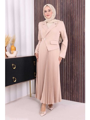 Bym Fashion Ceket Görünümlü Eteği Piliseli Elbise 3700 Taş