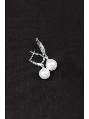 Else Silver 925 Ayar Gümüş Elegance Küre Inci Küpe - Rodyum Kaplama