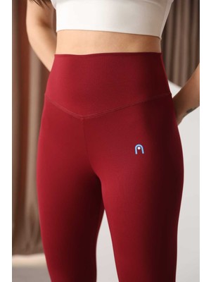 Arda Kadın Bordo Yüksek Bel Toparlayıcı Spor Tayt - Esnek Polyester Spandex Fitness ve Yoga Taytı