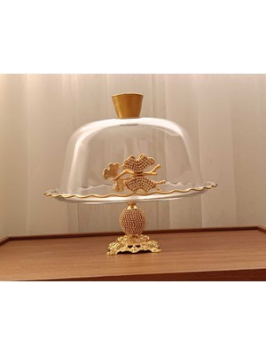 Elta Collection Gold Metal Ayaklı Cam Kapaklı Kek - Pasta Stantı Fanus