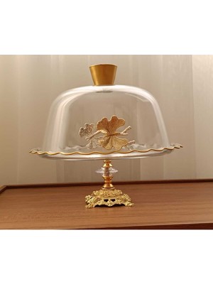 Elta Collection Gold Metal Ayaklı Cam Kapaklı Kek - Pasta Stantı Fanus