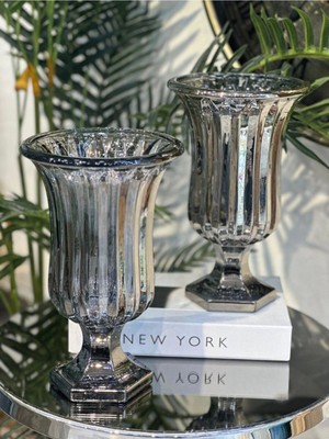 Elta Collection Lüks Füme & Gold Cam Dekoratif Vazo – Modern Masa Üstü Ev Aksesuarı