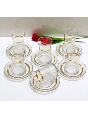 Elta Collection Handmade Gold Işlemeli 6 Kişilik Çay Seti