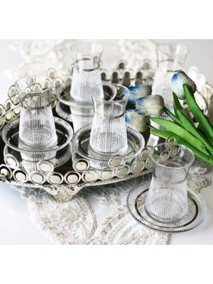 Elta Collection Handmade Gümüş Işlemeli 6 Kişilik Çay Seti